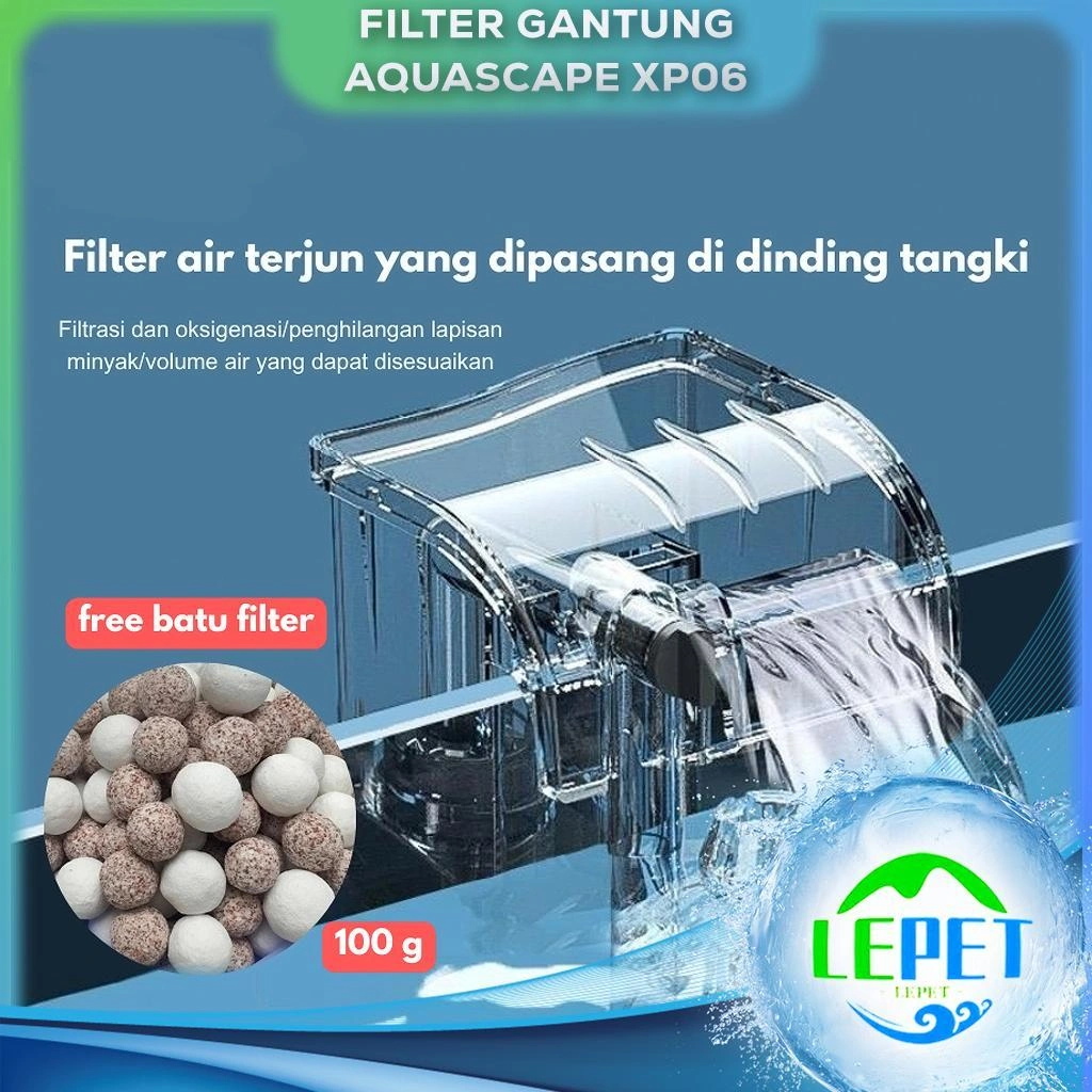 LEPET FILTER GANTUNG AKUARIUM AQUASCAPE XP06 FREE BATU FILTER 100G