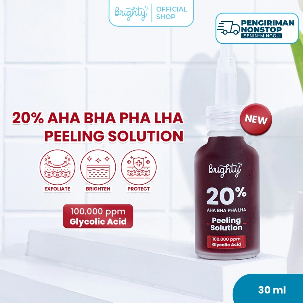 Brighty 20% AHA BHA PHA LHA Peeling Solution Pencerah Kulit Exfoliasi Peeling Serum Pembersih Komedo Serum Komedo Serum Pencerah & Serum Pemutih Serum Bekas Jerawat Serum Acne Pelembab Wajah essence pencerah scrub exfoliasi bpom halal chemical peeling