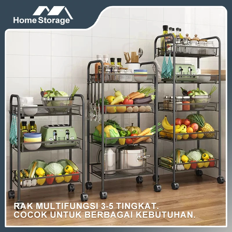 Rak Troli Logam 3/4/5 Susun Rak Penyimpanan Serbaguna untuk Dapur
