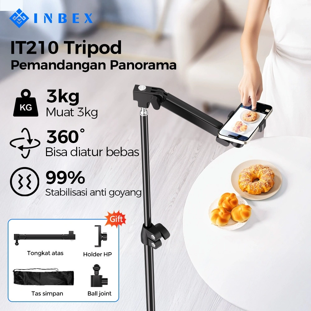 [Y] INBEX Tripod Hp 210CM Overhead Shooting Portable Light Stand 3 Section for Photo Studio Tools