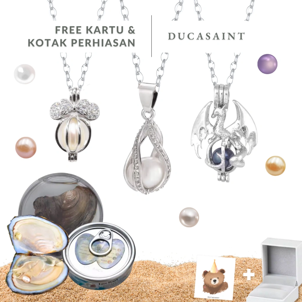 DucaSaint - Wish Pearl Necklace | Asli Mutiara Air Tawar Kalung Stainless Steel Viral Hadiah Hampers Kado Gift Love Pearl