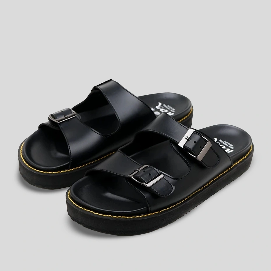 Navara Footwear - Sepatu Sandal Kulit Casual Sporty Pria I Full Black Sandal Fisherman Anti Slip | NVR Debonaire 068