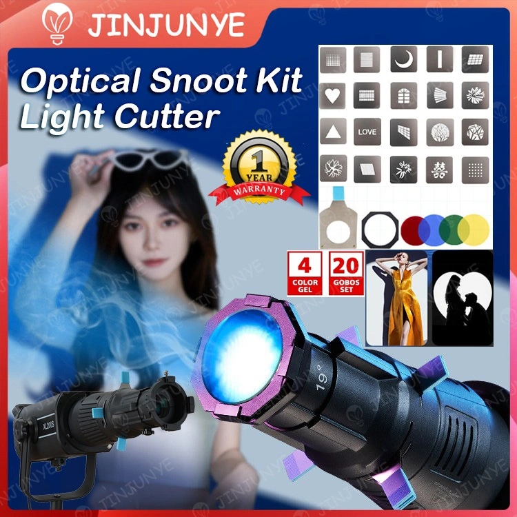 Optical Snoot Kit Light Cutter Projector Attachment With 20 Gobo & 4 Color Filter Gel - Bowens Mount For LED Light Godox Colbor Aputure Amaran Takara Dll - SA-P SA17 VSA Killer XY