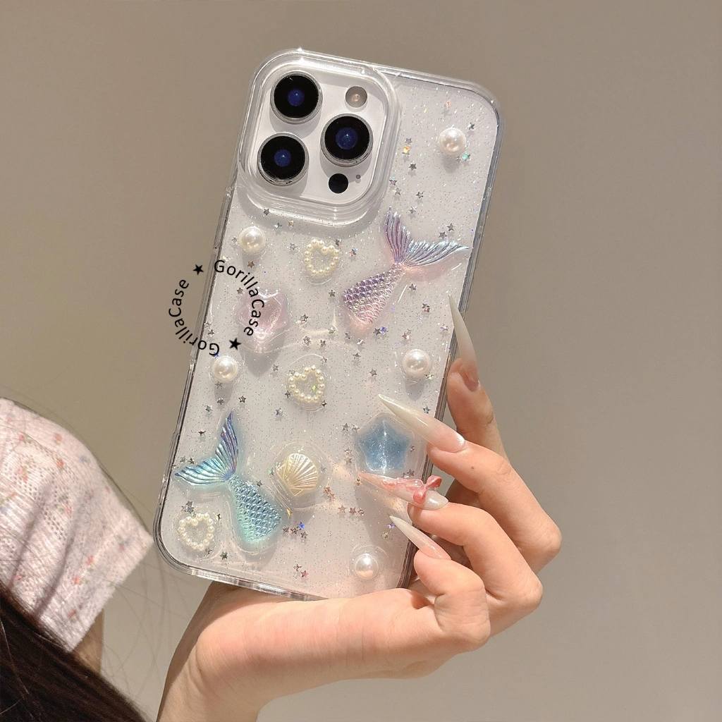 MERMAID! CASE WAVY DUYUNG 3D GLITTER COMPATIBLE WITH IPHONE XR 11 12 13 14 15 16 PRO MAX 14+ 15+ 16+ PLUS 16E 17 17AIR CASING PELINDUNG HANDPHONE RCI486