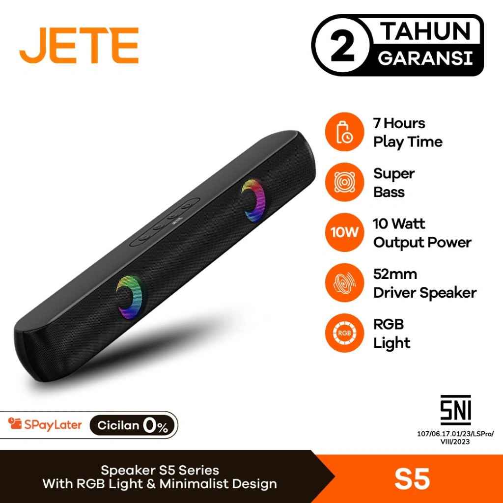 JETE Speaker Bluetooth S5 Stereo Wireless Super Bass Salon Aktif Sound Bar Subwoofer With RGB Light Design