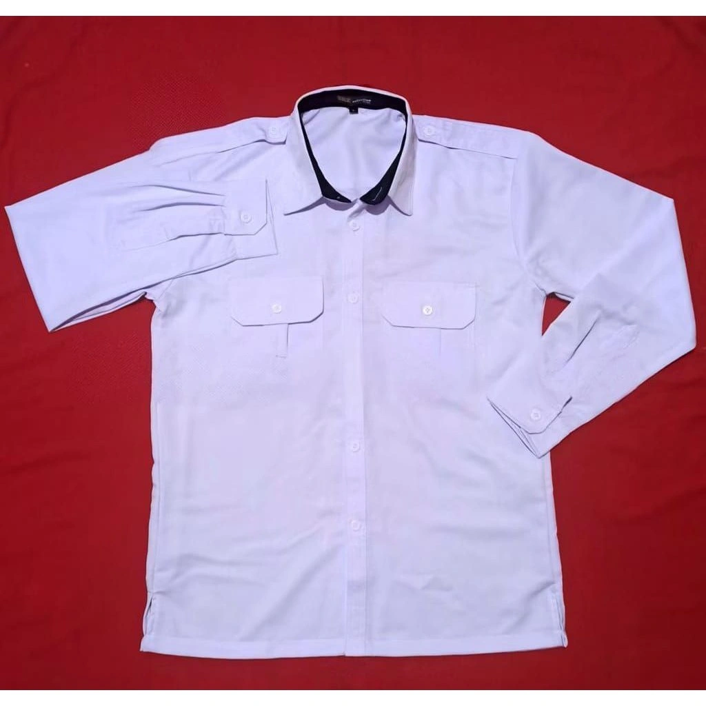 Baju PDH Putih Kerah Hitam American Drill Premium Pria Dan Wanita Baju Seragam Dinas Harian Terbaru