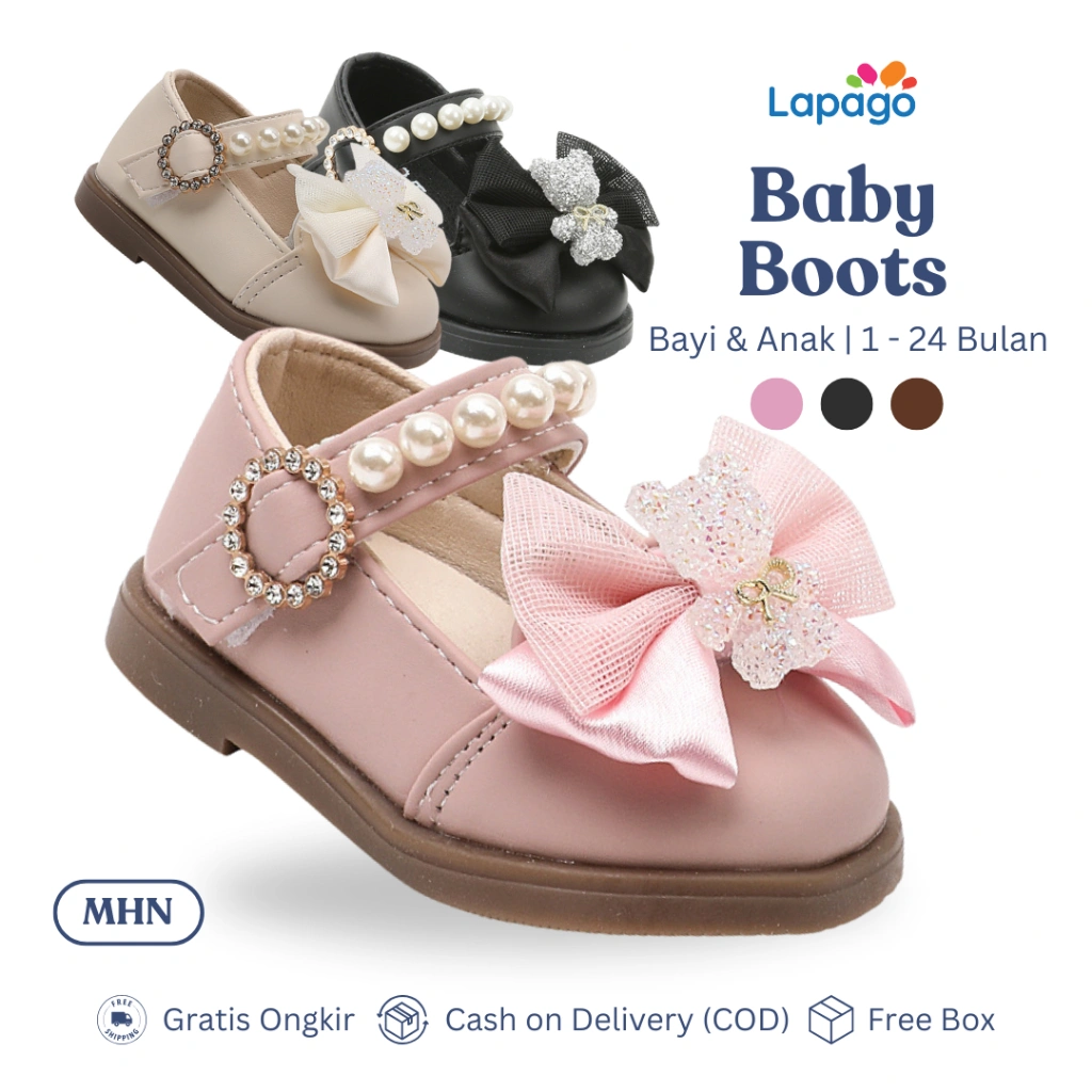 LAPAGO FREE BOX Sepatu Sandal Anak Bayi Perempuan Pesta Elegant  Size 1 - 24 Bulan Type MHN