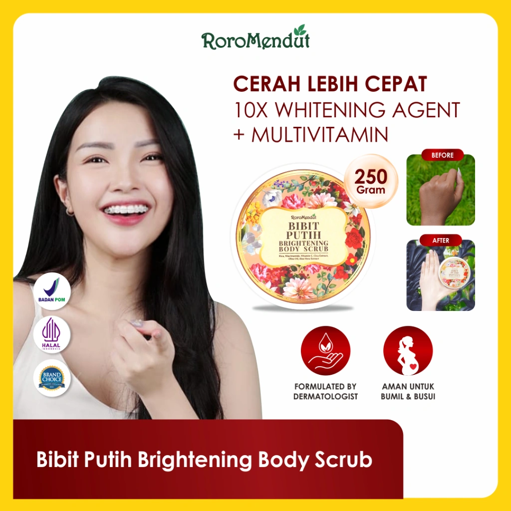 𝐑𝐎𝐑𝐎 𝐌𝐄𝐍𝐃𝐔𝐓 Bibit Putih Brightening Body Scrub | Bibit Pemutih Kulit Permanen Halus Lembab Cerah Aman BPOM