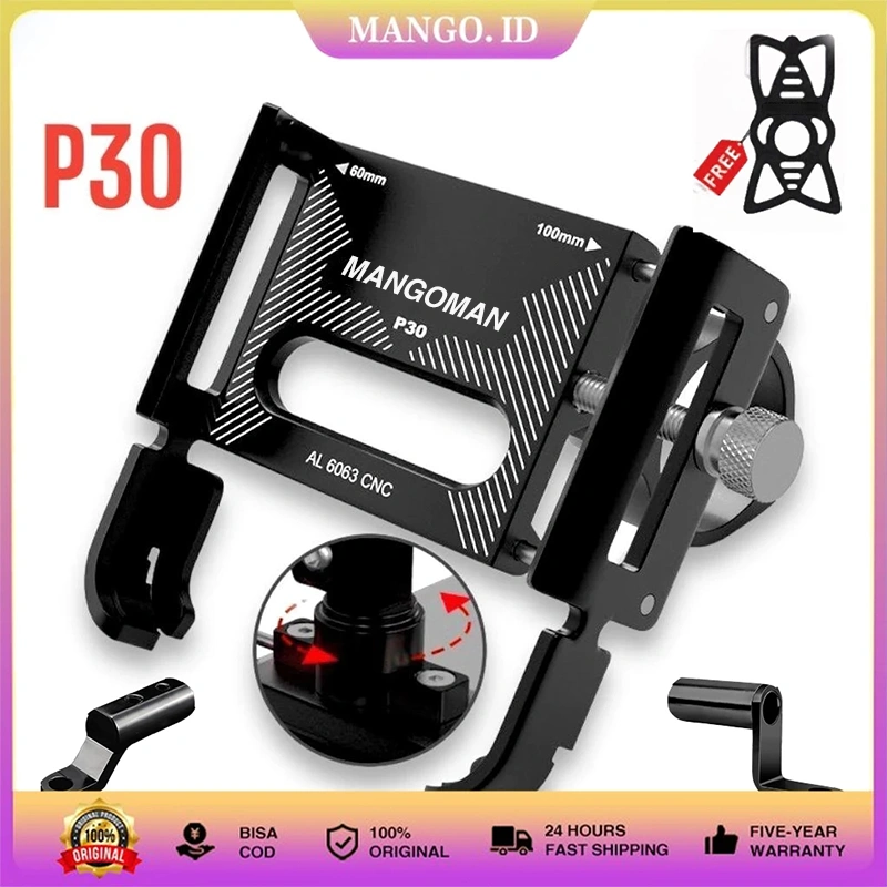 HOLDER GUB P30 + BREKET/Phone Holder Hp Sepeda Motor GUB Alumunium Alloy Tempat Hp Dudukan Hp Sepeda Motor Gub Holder/GUB P30  Holder Handphone Dudukan Ponsel Aluminium Aloy / Hitam Holder Plus MotoBar/GUB P30 Holder HP Alumunium 360 Derajat Holder