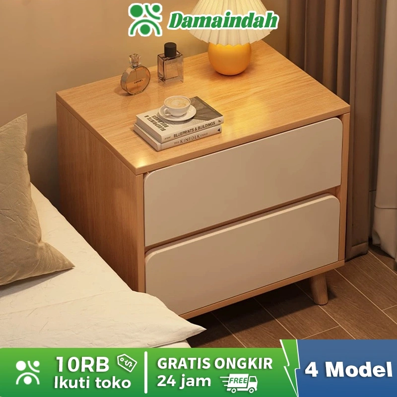 Damaindah Meja Nakas / Meja Bedside/Meja Nakas Minimalis/Meja Samping/BEDSIDE TABLE/Lemari Nakas Dua Laci/Minimalis/Modern/Murah