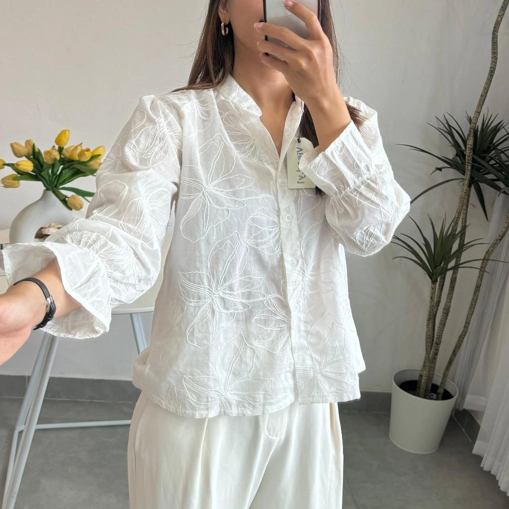 Vintage Lace Shirt | Atasan Kemeja Bordir Embroidery Katun Wanita Lengan Panjang E.228