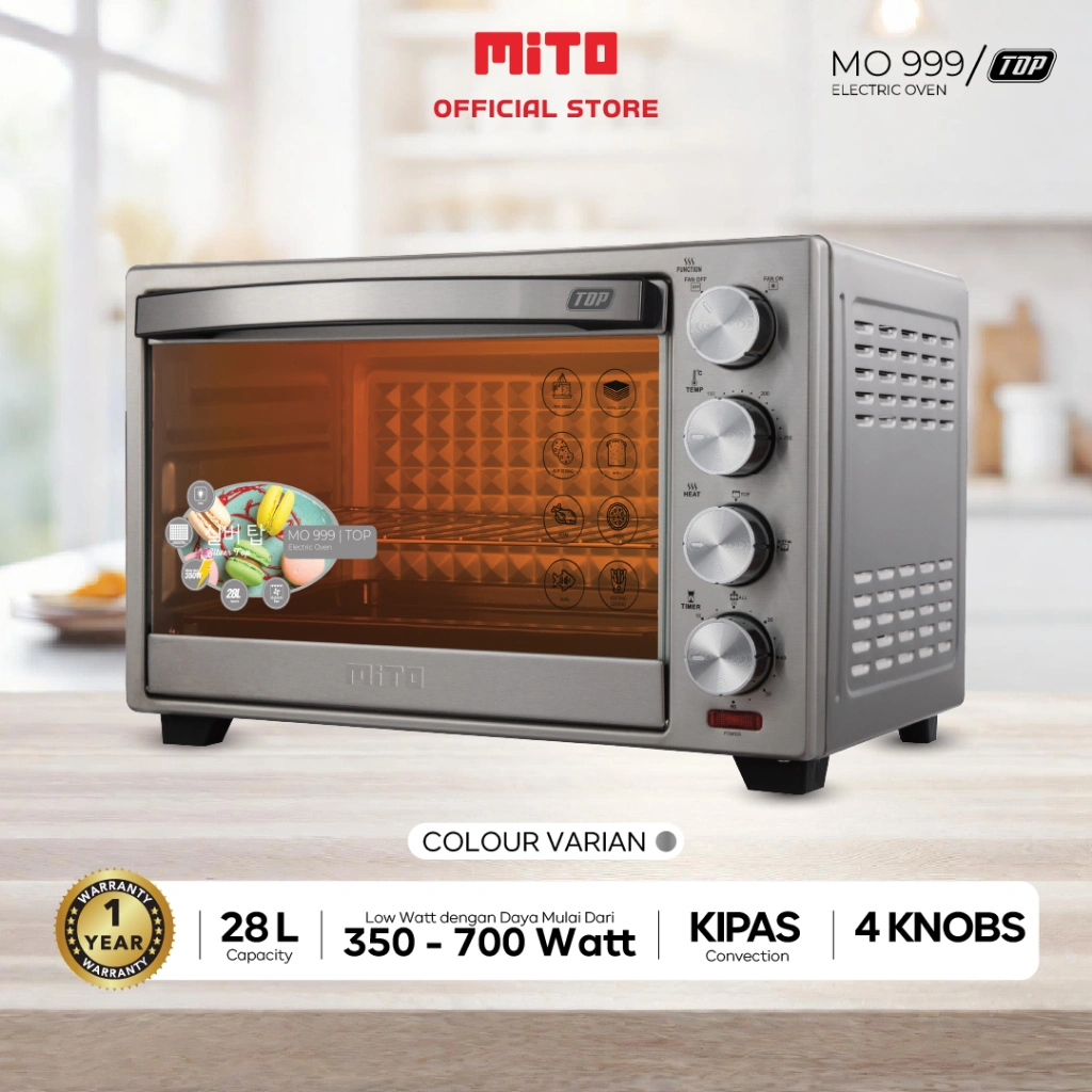 MITO Electric Oven MO999 TOP SILVER 28L Original Pemanggang Kue dan Makanan