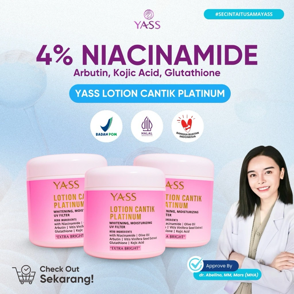 [3 POT LEBIH HEMAT] Yass Beauty Lotion Cantik Platinum Whitening Body Cream 230gr – 5X Lebih Cepat Putih – Hasil 7 Hari!