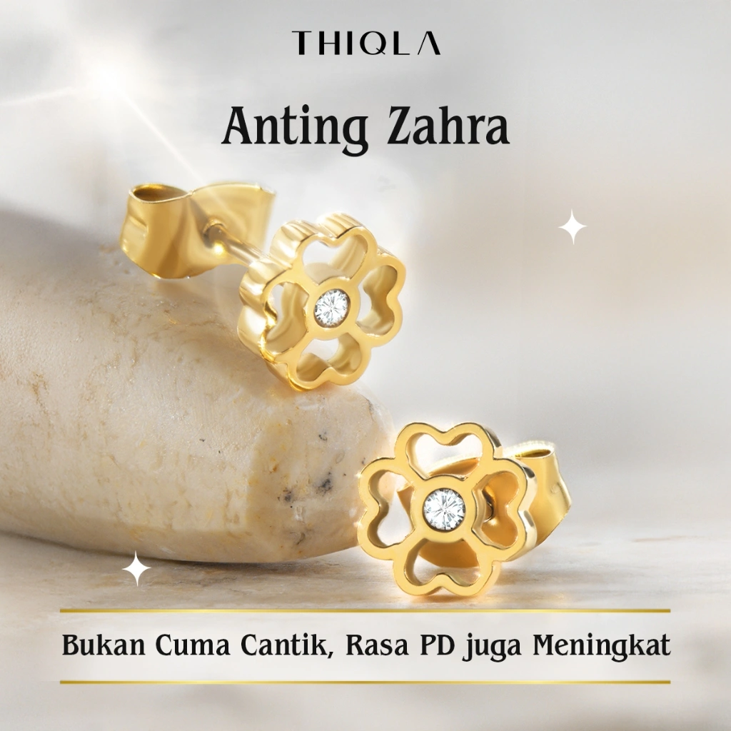 THIQLA - Anting Permata Zahra - Anting Wanita Tusuk Dilapisi Emas Asli 18K - Garansi SEUMUR HIDUP Anting Anti Karat, Anti Hitam - Aksesoris Perhiasan Stainless Steel 316L: Bahan Hypoallergenic - Bukan Anting Titanium