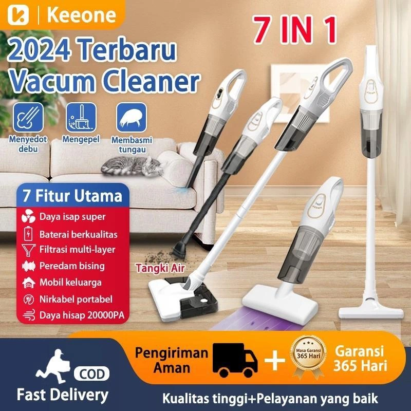 Vacuum Cleaner 7IN1 Vakum Penyedot DebuPortable Cordless Multifungsi / Alat Pel Lantai / Sapu LantaiOtomatis / Hapus Tungau Hisap Kuat 30000PA Mobil/RumahBaterai Membersihkan