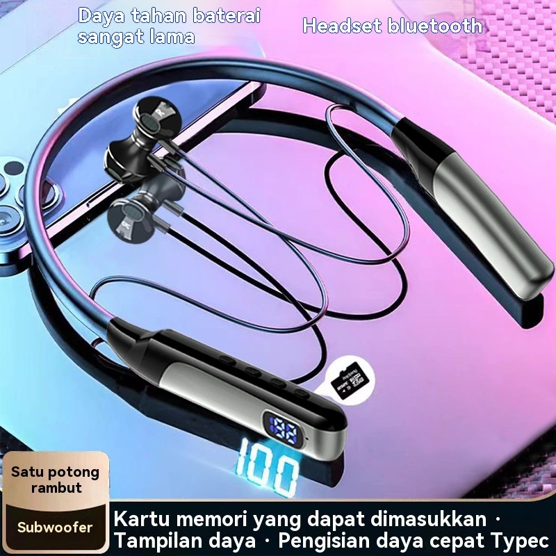 80 Jam Playtim Bluetooth Headphone dengan Mic Magnetic TF Card Nyaman Wireless Neckband Headphone