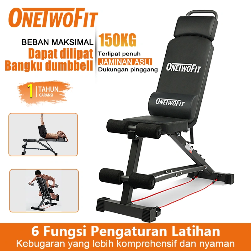 OneTwoFit Sit Up Bench Adjustable Folding Fitness Bench Dumbbell Weight Bench Home Dapat disesuaikan, dapat dilipat