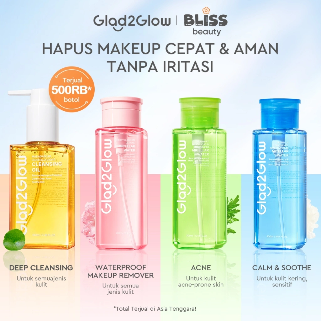 Micellar Water Glad2Glow Cherry Blossom Micellar Water Makeup Remover Pembersih Make Up Cleansing Balm Cleansing Oil Sensitive /ACID ACNE CLEAR-Micelar Water Facial Deep Cleansing Pembersih Riasan Lip Eye Face Makeup Remover Membersihkan Makeup Waterproof