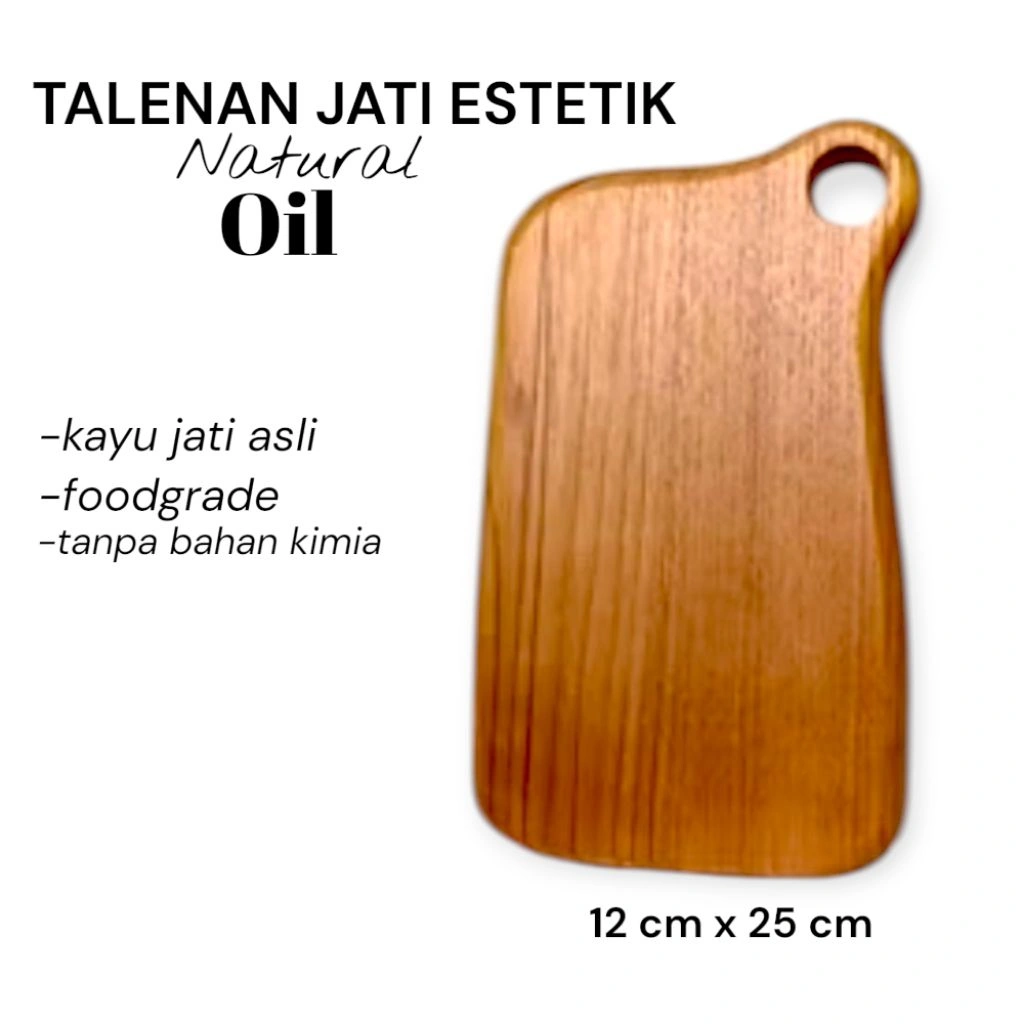 Talenan Kayu Jati Asli Utuh 12x25 cm Foodgrade Natural Oil Minimalis Tanpa Sambungan"