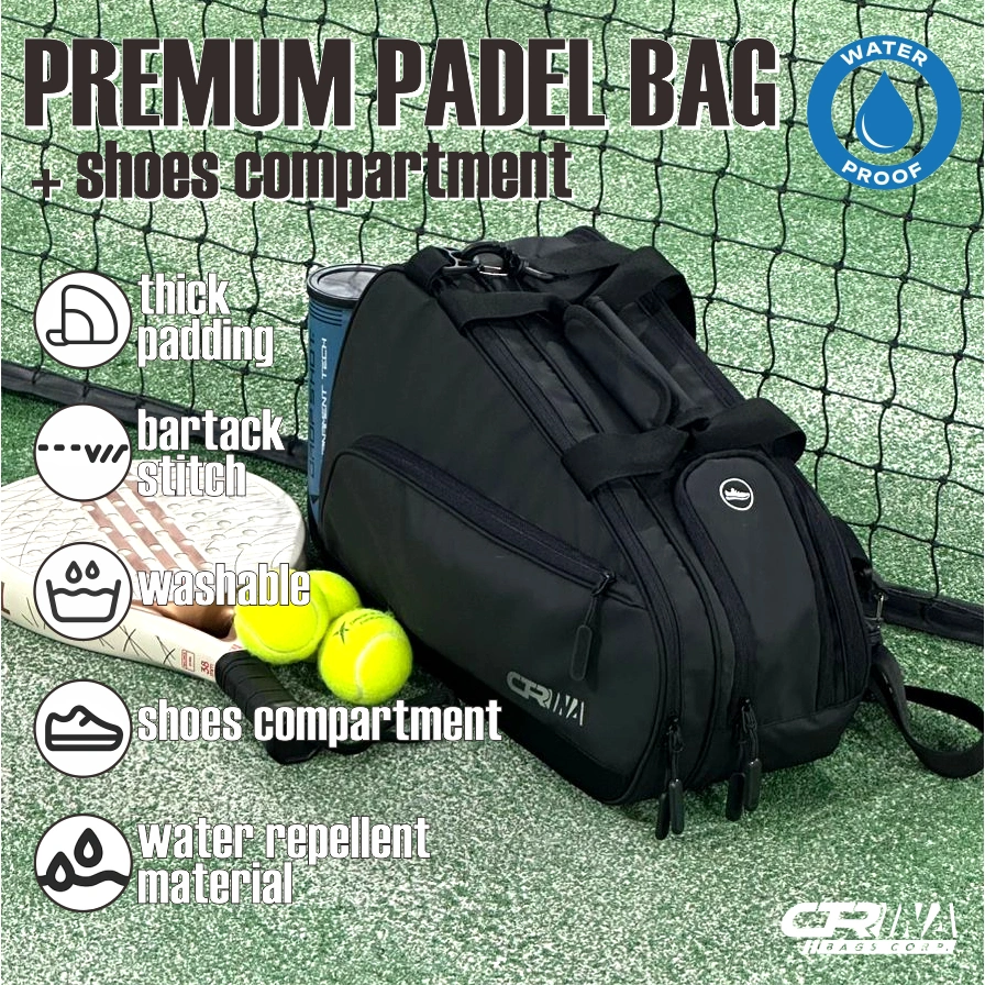 Tas Padel Waterproof Premium | Tas Raket Tenis Sekat Sepatu Bisa Custom Nama | Sport Bag Multifungsi