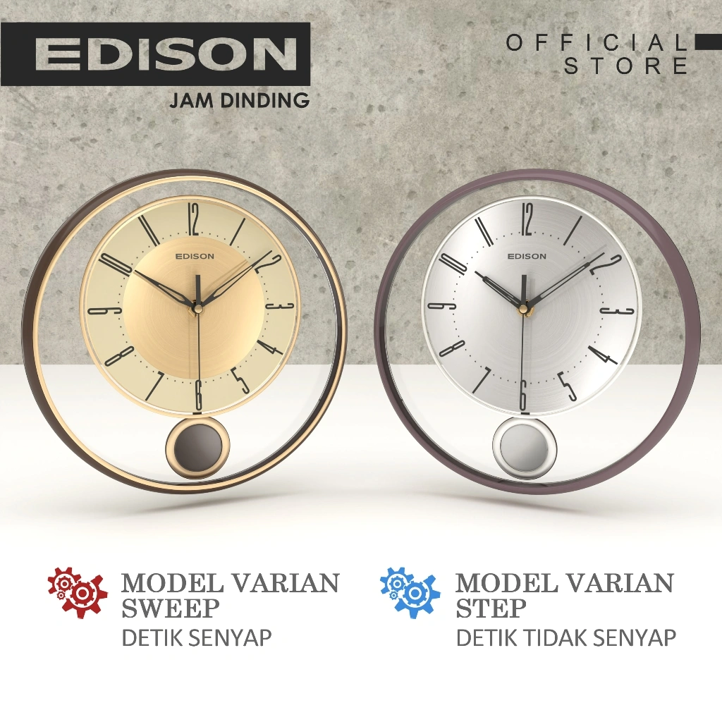 Jam Dinding Edison Sweep ES EQ 343 AL66 Bandul Diameter 330mm 33cm