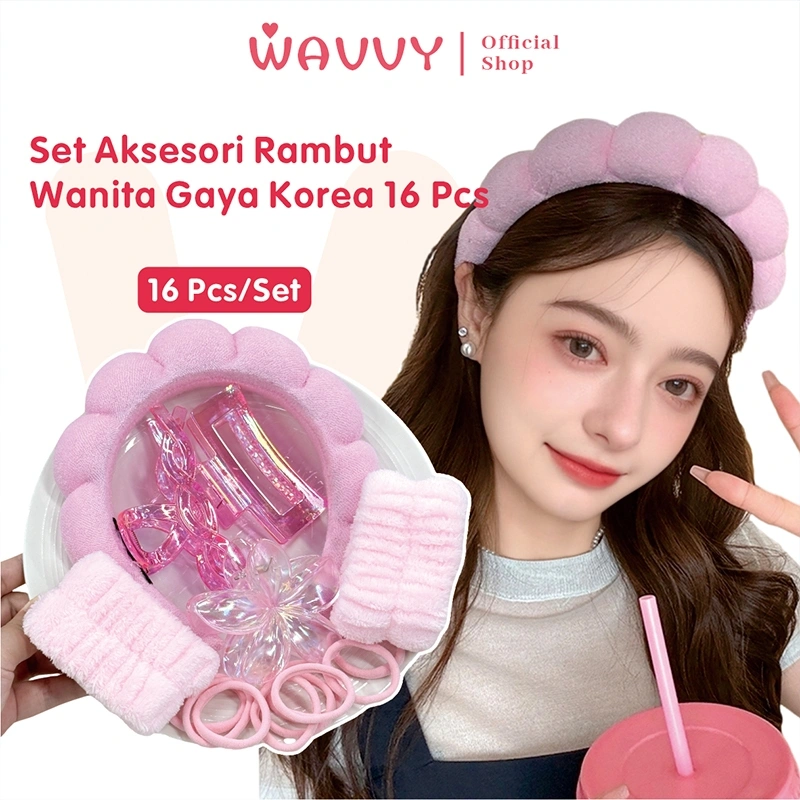 Wavvy Paket Lengkap Jepitan Rambut Headband Cuci Muka   Korea 16Pcs/ Bando Tebal Gaya Shell Polos Lebar Empuk Hair Band/Berbagai Model Aksesori Rambut