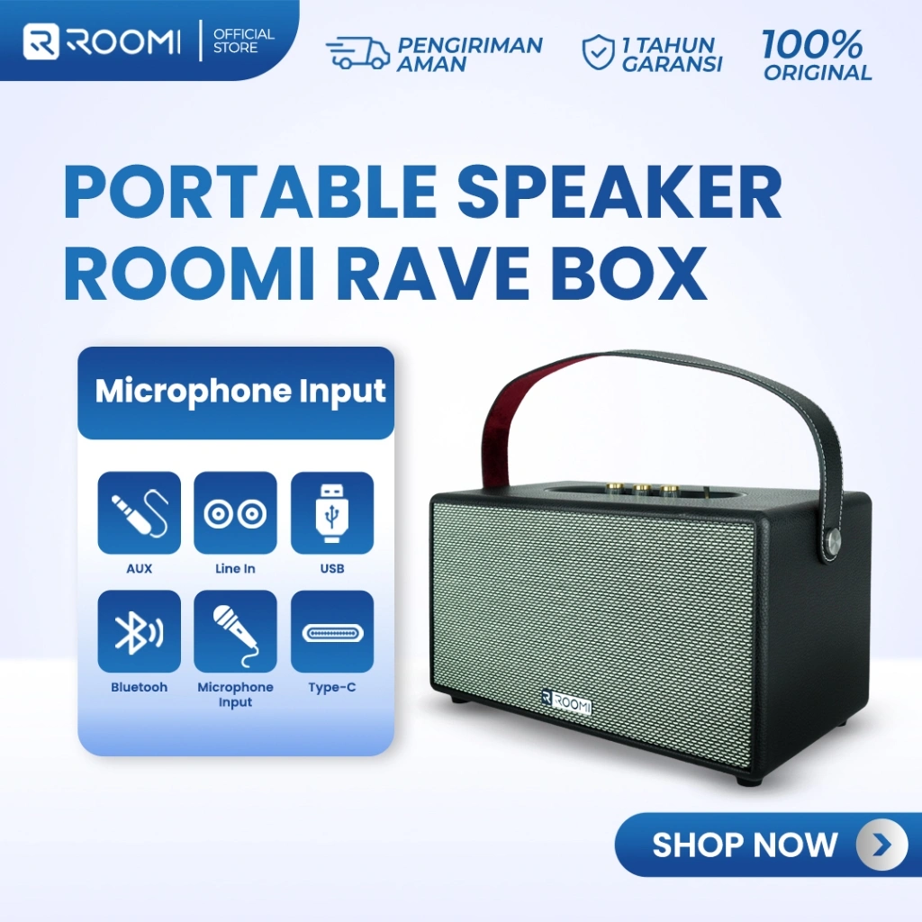 ROOMI Rave Box Portable Speaker Modern Retro Design Wireless Bluetooth Premium Leather Speaker Aktif Compact