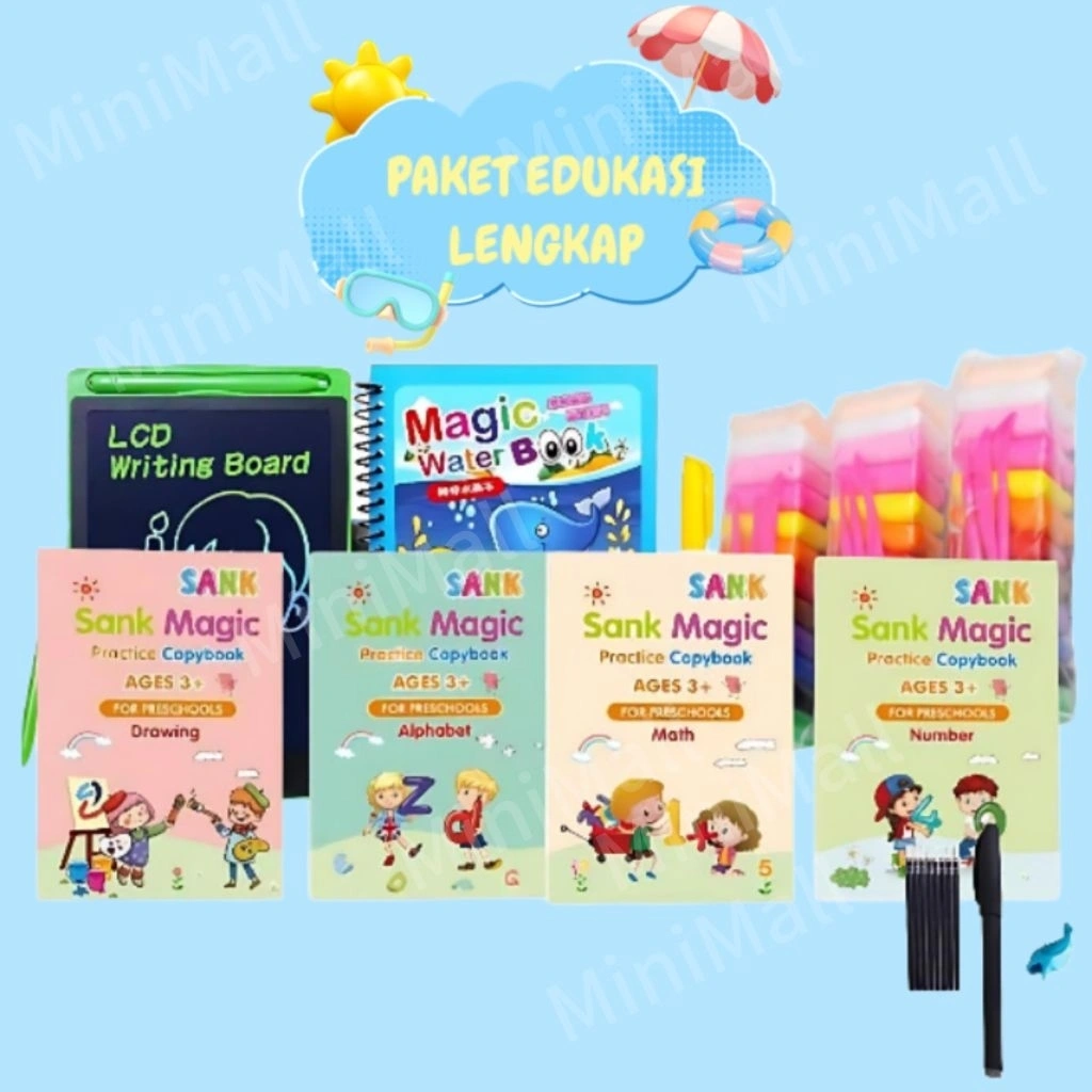 Paket Edukasi Anak Buku Belajar Anak Menulis Menghitung B126 Papan Lcd Tablet Clay Magic sank Paket Mainan Edukasi Pintar Anak