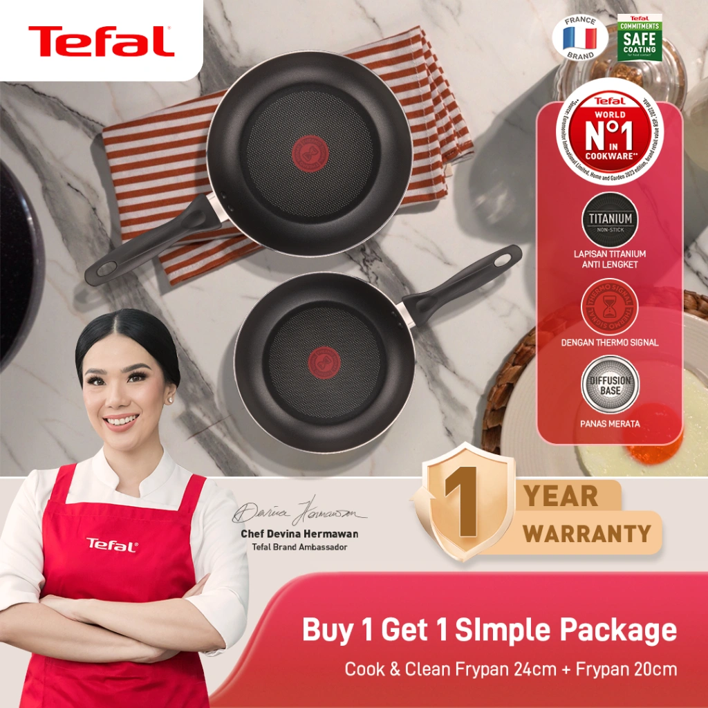 [ BEST SELLER ] B1G1 Tefal Wajan Anti Lengket Set 2 PCS / Penggorengan / Frypan / Pan - Simple Cooking Set