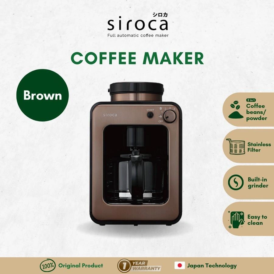 Siroca Fully Automatic Coffee Maker 3 in 1 - Mesin Kopi Otomatis (Brown) Penggiling Biji Kopi - Menyeduh - Menghangatkan