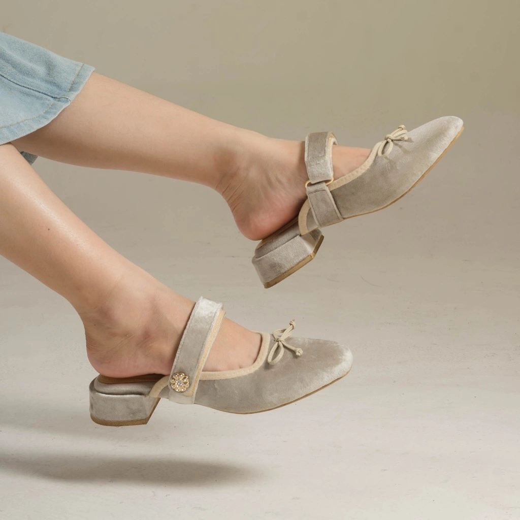 Dianable - Lyria Heels Mules Wanita (Black - Beige - Lace)