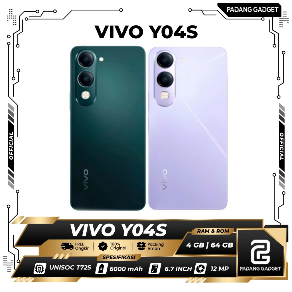 Vivo Y04S 4/64 GB HP Smartphone Original Tahan Jatuh Batrai 6000 mAh Garansi Resmi Vivo 1 Tahun