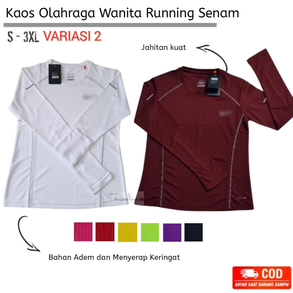 KAOS OLAHRAGA WANITA BAJU LARI JOGGING SENAM FITNESS LENGAN PANJANG PNKS01 MENYERAP KERINGAT