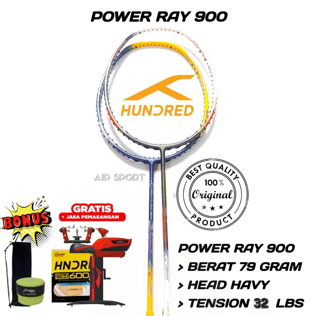 Raket Badminton Hundred Power Ray 900 Original Siap Pakai