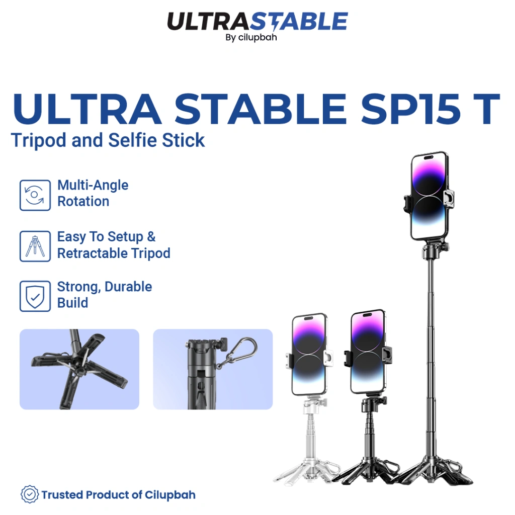 ULTRA STABLE SP15T Mini Tripod Tongsis HP - Selfie Stick Lipat Bisa Berdiri, Multi-Angle Rotation, Cocok Untuk Vlog Live Streaming, Ringan & Kuat