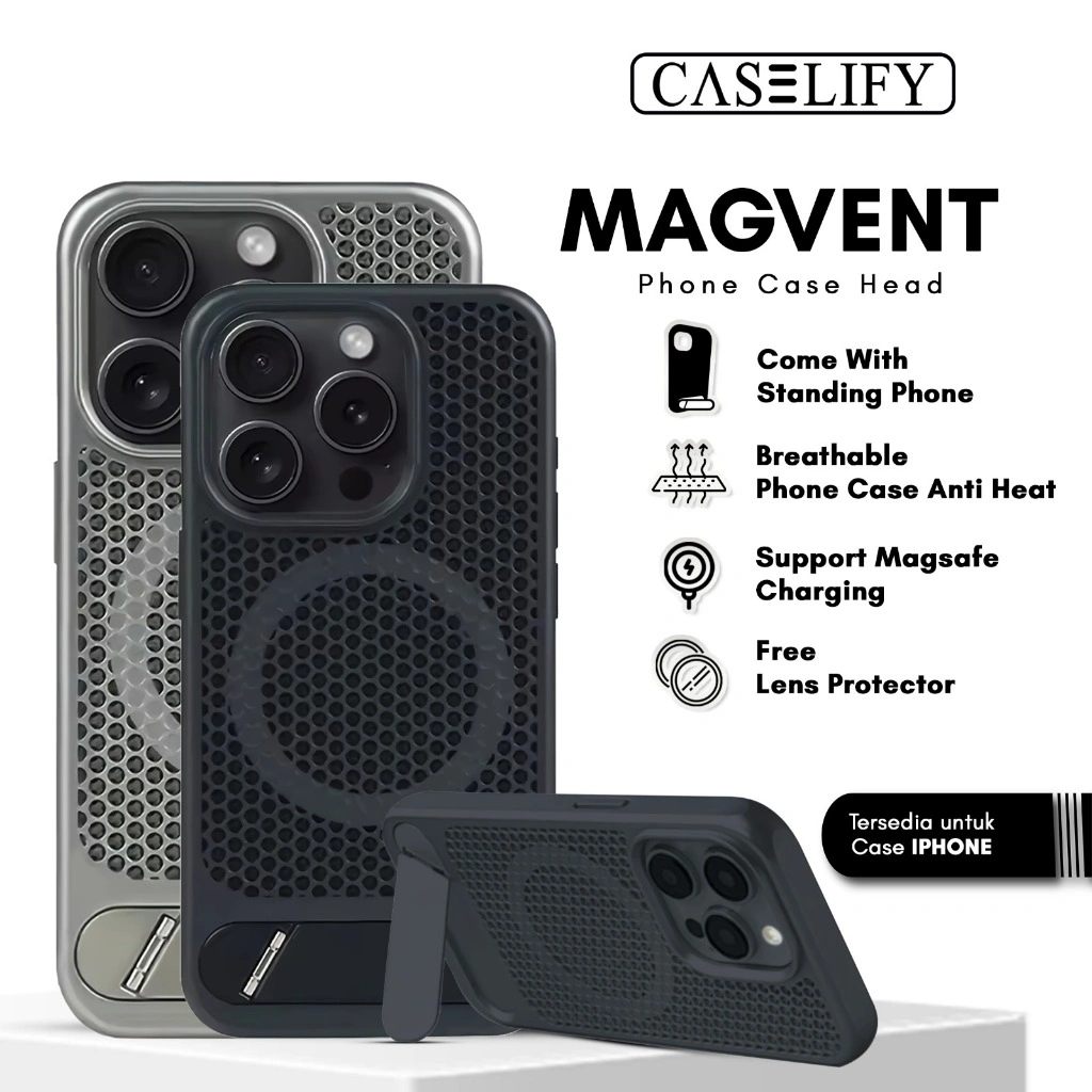 CASELIFY magvent magsafe standing heat cooling ventilasi anti panas bonus free lens protector case iphone 11 12 13 14 15 16 pro max plus