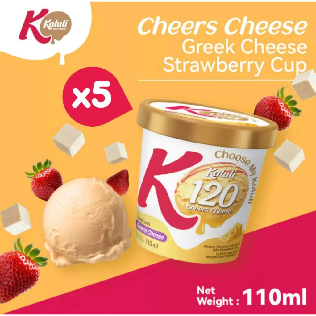 Kaluli Cheers Cheese strawberry Cup & Arabika Coconut Latte Cup 130 ML Low Fat Low Calorie Ice Cream isi (5CUP) Es krim