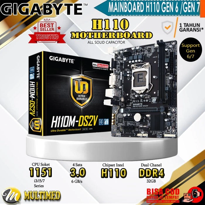 Mainboard Motherboard Mobo H110M Socket LGA 1151 DDR4 Ori Garansi 1 Tahun