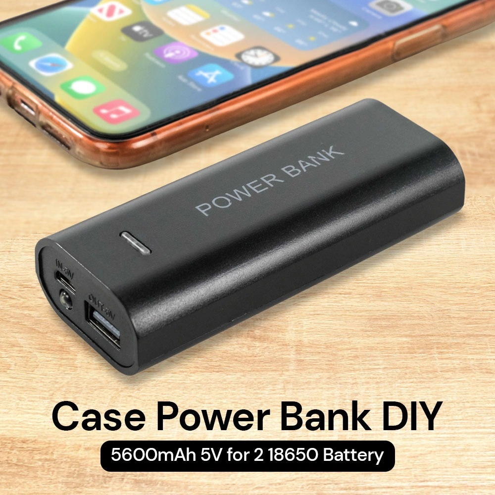 PROMO POWER BANK DIY CASE FLASHLIGHT USB PORT 2 PCS 18650 FLAT TOP V600 BLACK TERMURAH