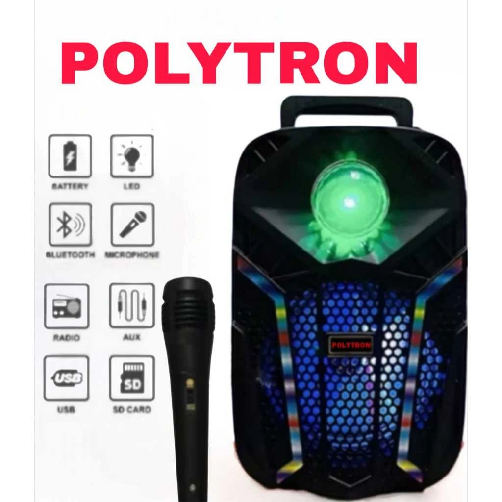 Speaker Bluetooth MKC/POLYTRON  2602 Wireless 6.8 Inch Free Mic Party Light