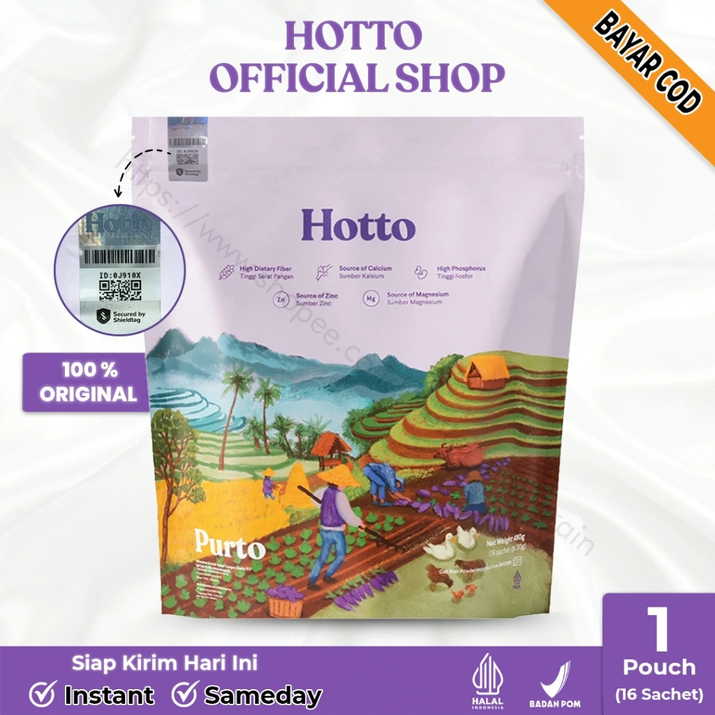 HOTTO PURTO Multigrain 1 Pouch isi 16 Sachet Diet Memperlancar BAB Detoks Langsing- Minuman Kesehatan, Diet Sehat dan Nutrisi Kulit Glowing Sehat with Purple Potato - Minuman Antioksidan Ubi Ungu Original