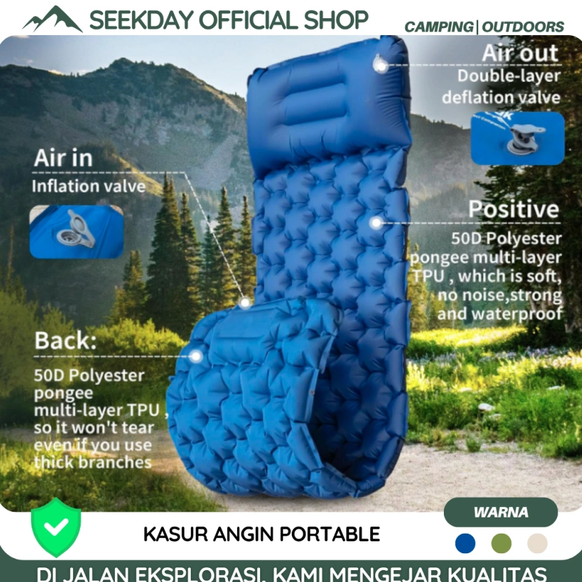 Seekady Kasur Angin Portable Kasur Tiup Camping Kasur Tidur Angin Sleeping Pad Pemasangan tiup cepat, kasur bisa disambung