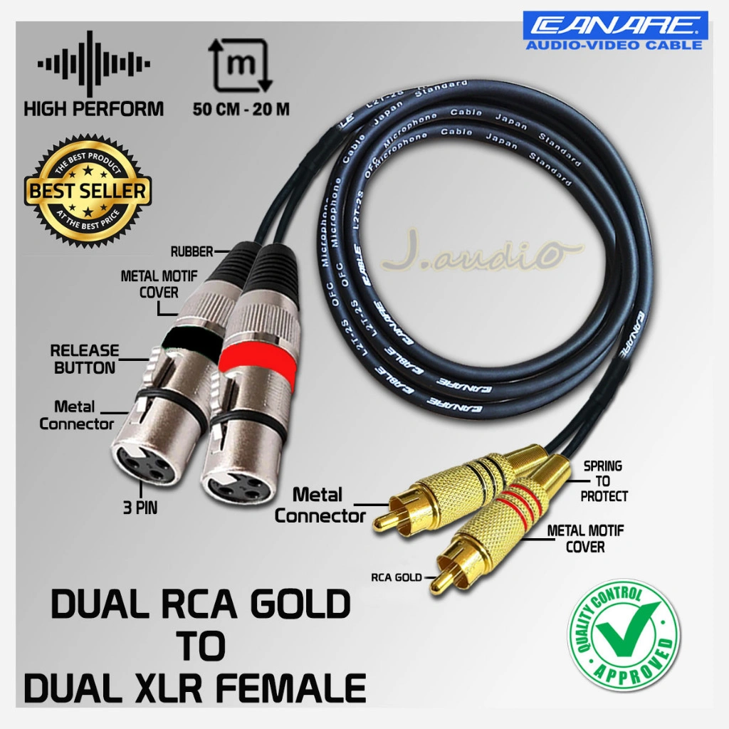 JAPAN STANDARD - Kabel Audio profesional / kabel Power 2x XLR Female To 2x RCA Gold - JUAN AUDIO