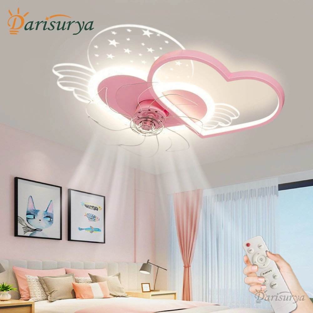 Lampu Kipas Angin Gantung Plafon Kamar Anak Lampu Kamar Anak kartun Sayap Cinta Lampu Hias Kipas Remote Control Minimalis 3 Warna Modern Untuk Kamar Tidur / Ruang Tamu CHO