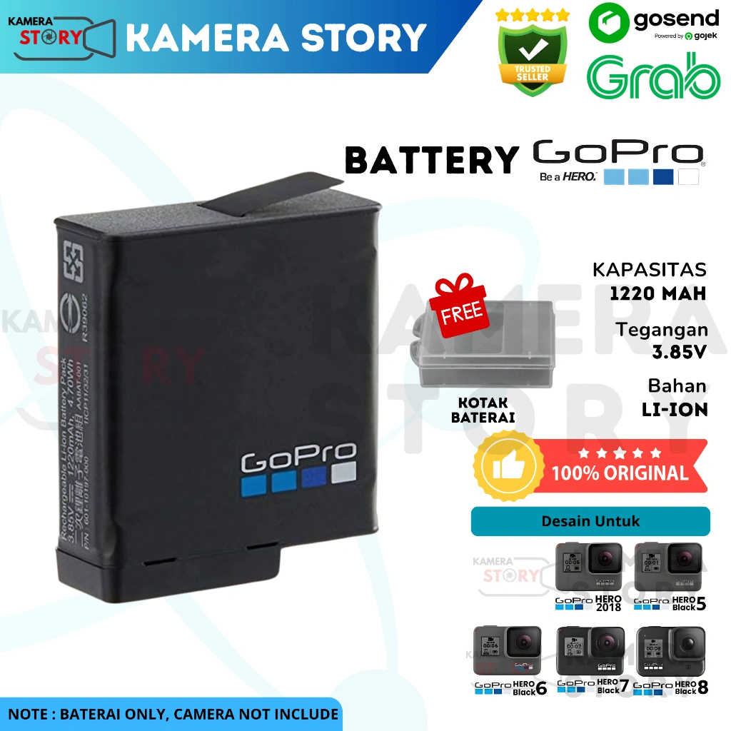 Battrey / battre / baterai / batrei Gopro Hero 5  / Gopro Hero 6  / Gopro Hero 7 / Hero 8 Black / Hero 2018