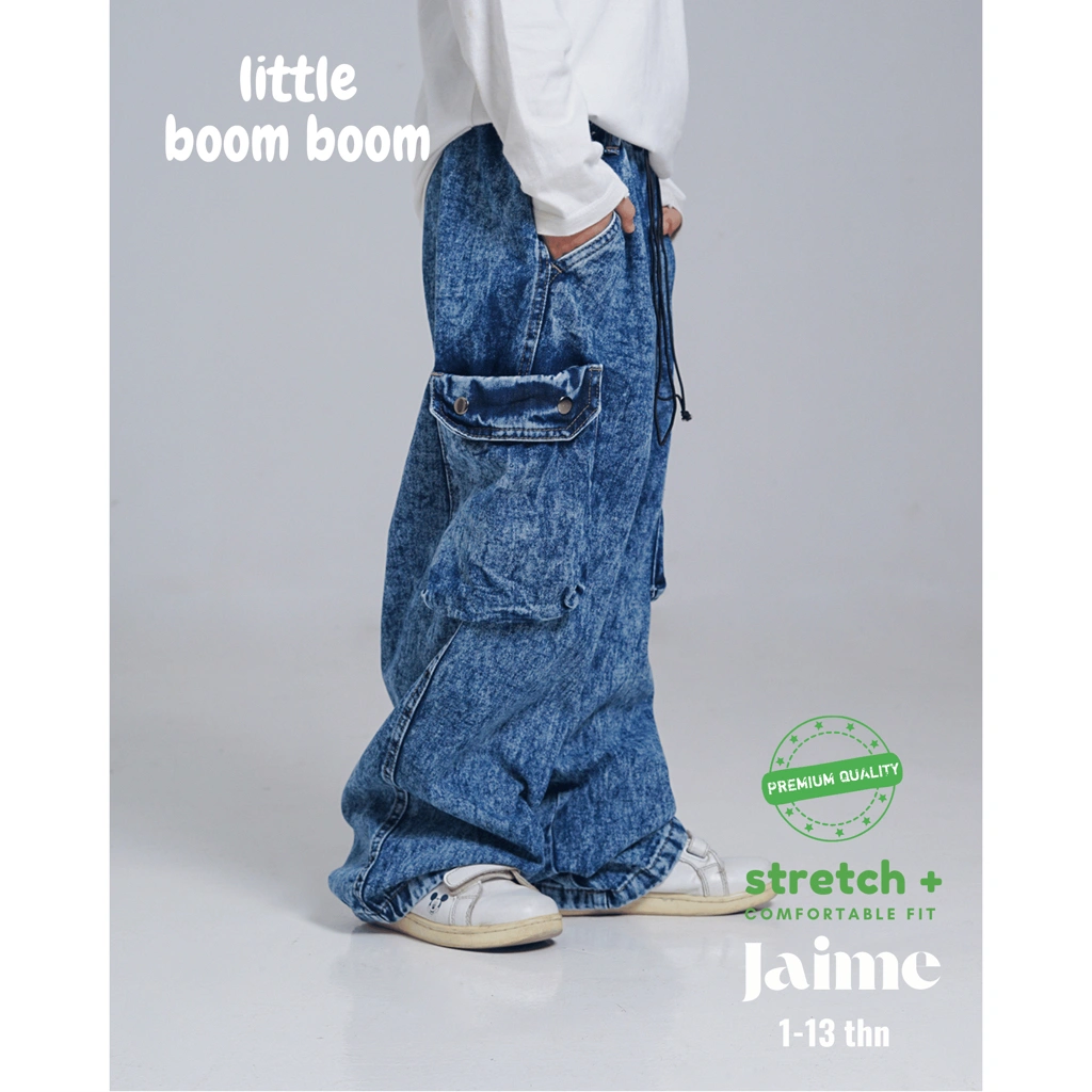 LITTLE BOOM BOOM - Celana Cargo Jeans Serut Anak Laki Laki Panjang 5 - 13 Tahun