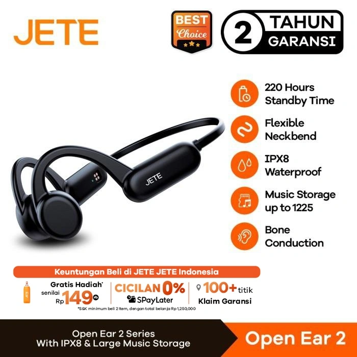 JETE Headset Open Ear 2 For Running Open Ear Bone Conduction IPX8 Wireless Earphone Sport Bluetooth Earbuds Olahraga Lari