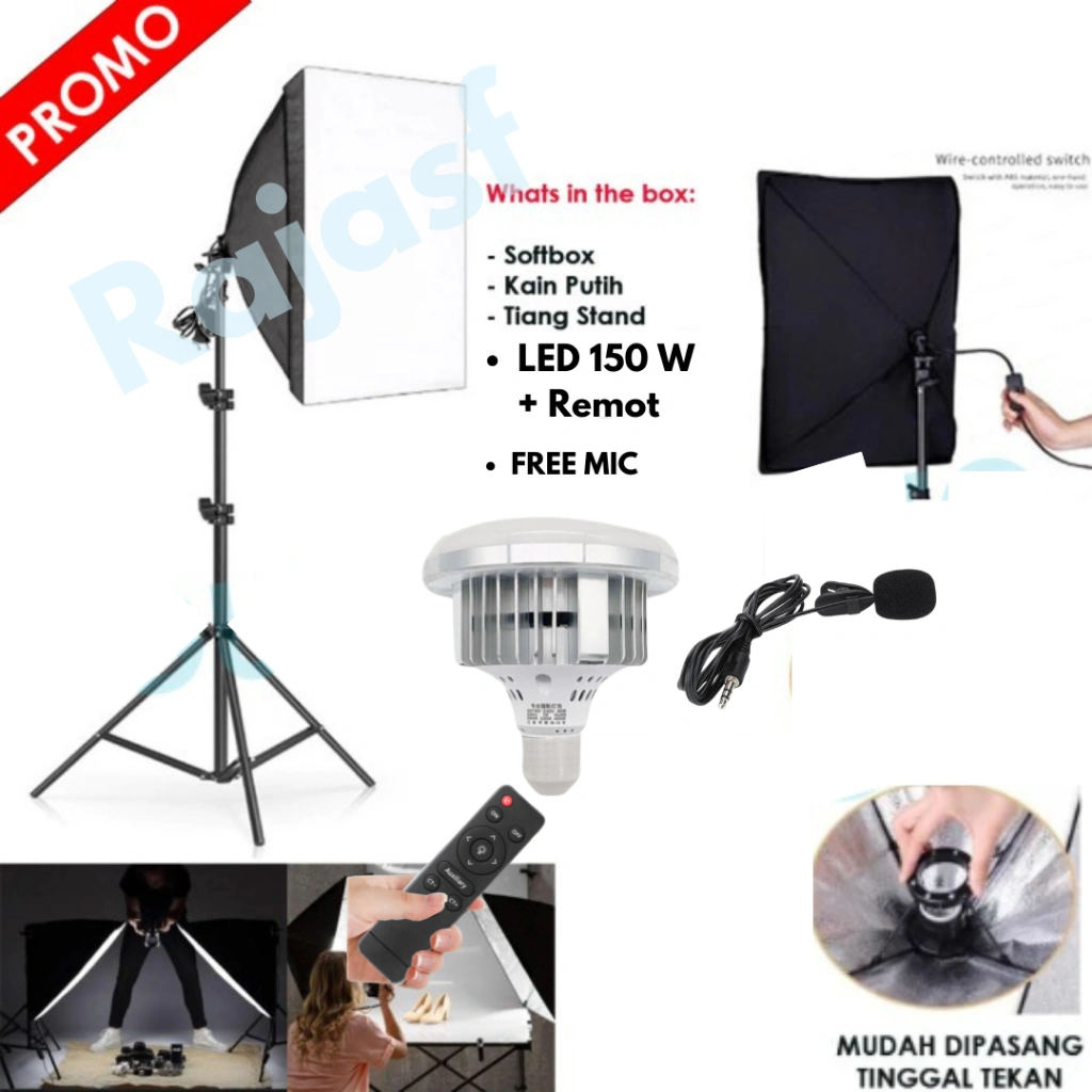 Paket Studio Foto Light Stand 2M + Softbox 1 Socket E27 Lampu Lighting Video Reflektor