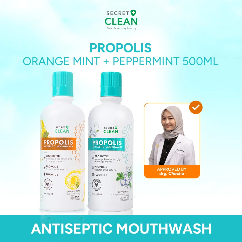 [500ml x 2pcs] Secret Clean Paket Propolis Antiseptic Mouthwash | Probiotic & Fluoride | Obat Kumur Antiseptik Halal