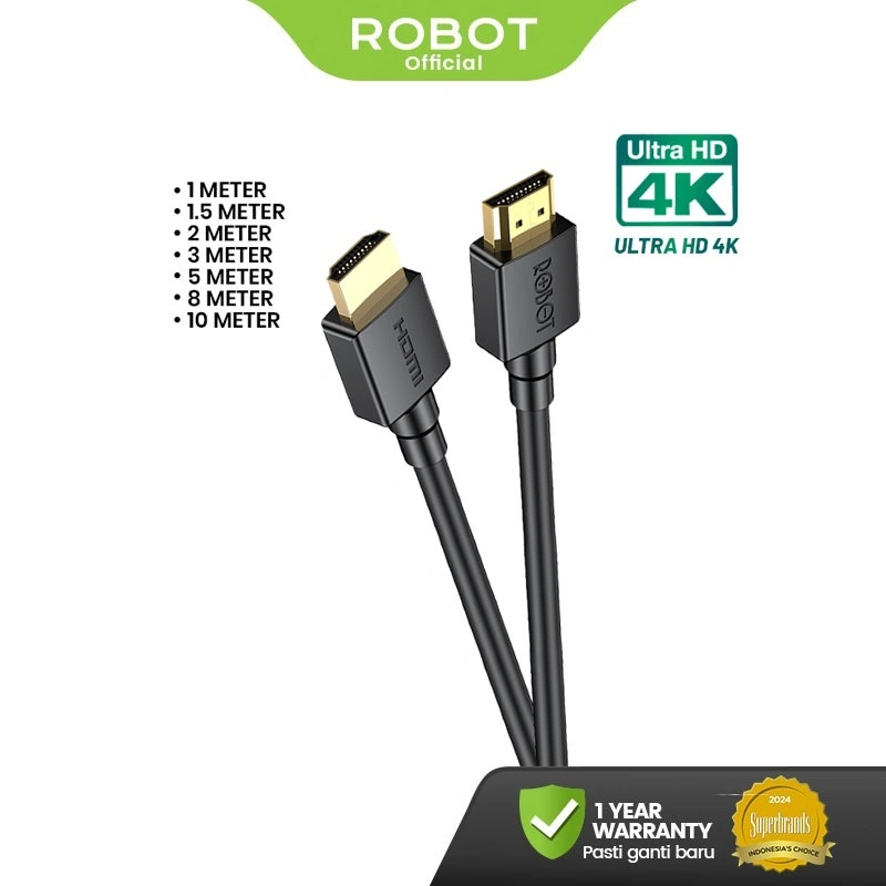 ROBOT Kabel HDMI 4K 3D Round cable untuk HDTV LCD Projector 1m 1.5m 2m 3m 5m / RFH01 RFH02 RFH03 RFH015 RFH05